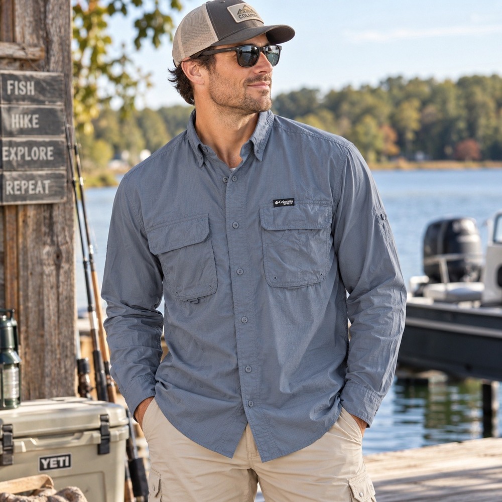 Columbia GRT Fishing Shirt Ripstop Utility Cargo Pockets Outdoor Men's Large